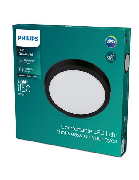 Plafón de techo Ø 21cm MAGNEOS, 12W 1150Lm, negro 2700K