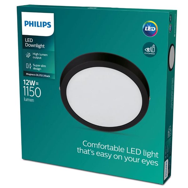 Plafón de techo Ø 21cm MAGNEOS, 12W 1150Lm, negro 2700K