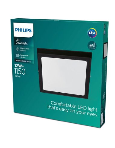 Plafón de techo cuadrado 21cm MAGNEOS, 12W 1150Lm, negro 2700K
