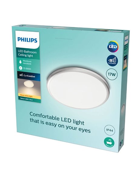 Luminária de teto/SPRAY 17W, Ø34,7cm, prata, 2700K, à prova d'água IP44