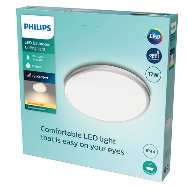 Luminária de teto/SPRAY 17W, Ø34,7cm, prata, 2700K, à prova d'água IP44