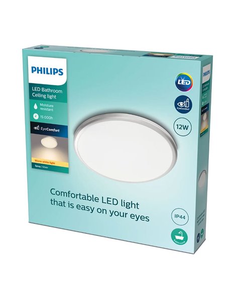 Lámparas de techo/Plafón SPRAY 12W, Ø28,7cm, plata, 2700K, IP44 estanco al agua