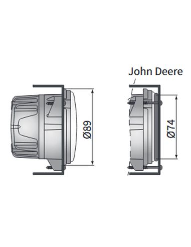Medidas Faro de Trabajo LED 21W con Conector HB3 para Tractores John Deere Serie 6M, 6MC, 6R y 6RC 2000Lm 58º Wesem CRC6H.58423