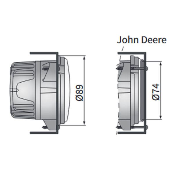Medidas Faro de Trabajo LED 21W con Conector HB3 para Tractores John Deere Serie 6M, 6MC, 6R y 6RC 2000Lm 58º Wesem CRC6H.58423