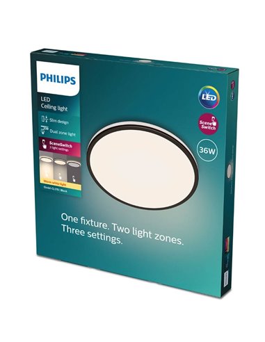 Plafón de Techo OZZIET 36W, Ø50cm, negro, regulable 2700K/4000K