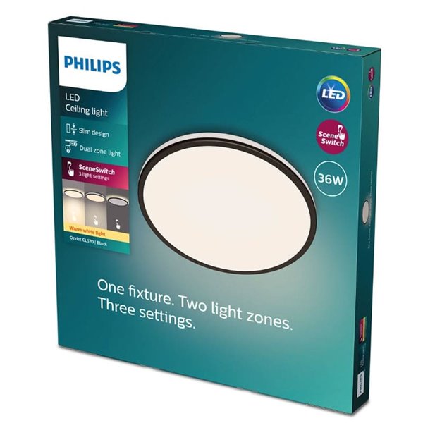 Plafonnier OZZIET 36W, Ø50cm, noir, orientable 2700K/4000K