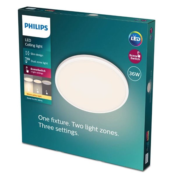 Plafón de Techo OZZIET 36W, Ø50cm, blanco, regulable 2700K/4000K