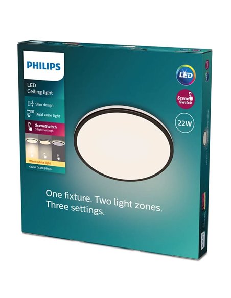 Plafón de Techo OZZIET 22W, Ø40cm, negro, regulable 2700K/4000K