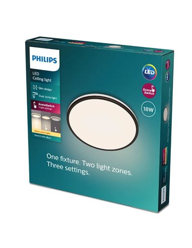 Plafón de Techo OZZIET 18W, Ø30cm, negro, regulable 2700K/4000K