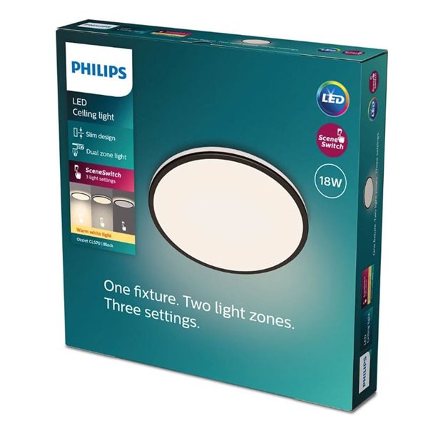 Plafonnier OZZIET 18W, Ø30cm, noir, orientable 2700K/4000K