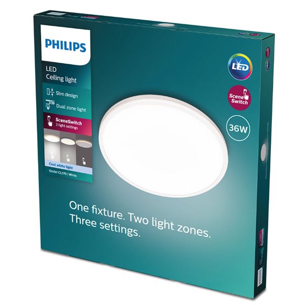 Plafón de Techo OZZIET 36W, Ø50cm, blanco, regulable 2700K/4000K