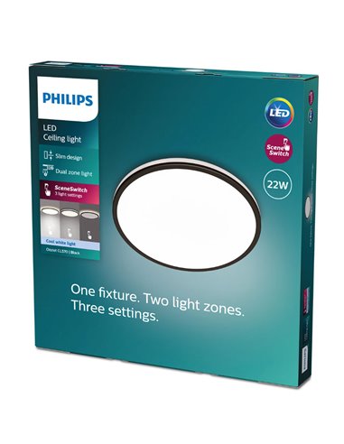 Plafón de Techo OZZIET 22W, Ø40cm, negro, regulable 2700K/4000K