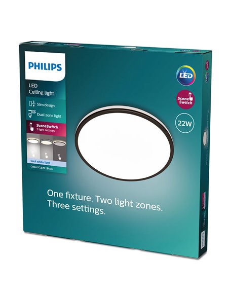 Plafón de Techo OZZIET 22W, Ø40cm, negro, regulable 2700K/4000K