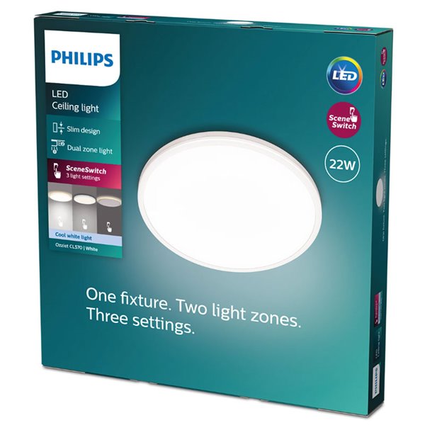 Plafonnier OZZIET 22W, Ø40cm, blanc, orientable 2700K/4000K