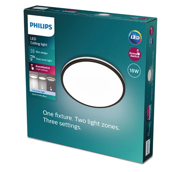 Plafonnier OZZIET 18W, Ø30cm, noir, orientable 2700K/4000K
