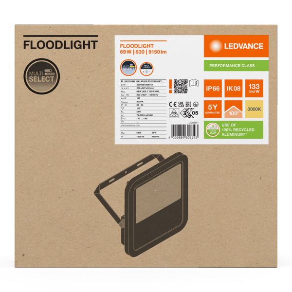 Projecteur LED d'extérieur blanc Gen4 69 W - 100 IP66 - Haute puissance et efficacité 10 000 lm Gen 4 FL 100 P 69 W 10 KLM 3 000