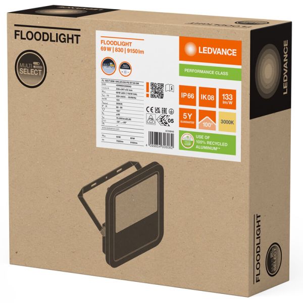 Proyector LED Exterior Gen4 Negro 69W IP66 - Alto Rendimiento y Eficiencia 10.000Lm FL 100 P 10KLM LedVance 3000K