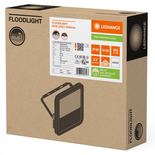 Projecteur LED d'extérieur Gen4 Black 69W IP66 - Haute performance et efficacité 10 000 lm FL 100 P 10 KLM LedVance 4 000 k