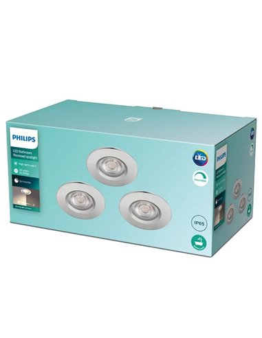 Lot de 3 spots encastrables salle de bain DIVE, 5W dimmable, chrome, 2700K, étanche