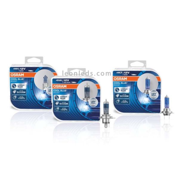 Bombillas H4 Cool Blue Boost para vehículos de 12V +50% de luz hiper azul 5000K Osram | LeonLeds Iluminación