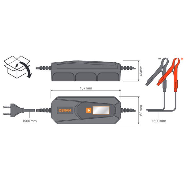 Medidas Cargador Inteligente OSRAM BATTERYcharge 405 ESSENTIAL OEBCS405ESN