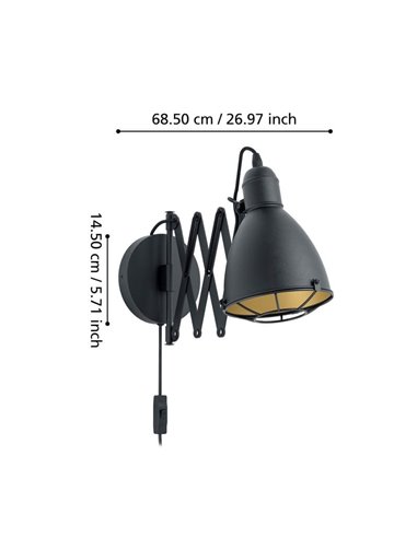 Aplique de Pared TREBURLEY Negro y Dorado E27, estilo Industrial