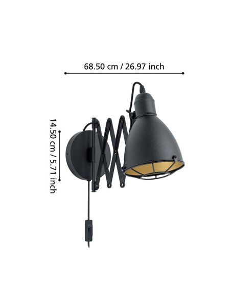 Aplique de Pared TREBURLEY Negro y Dorado E27, estilo Industrial