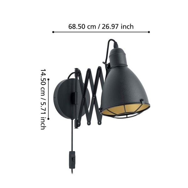 Aplique de Pared TREBURLEY Negro y Dorado E27, estilo Industrial
