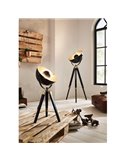 Lampe de table COVALEDA avec 3 pieds en bois noir et abat-jour en métal doré, E27
