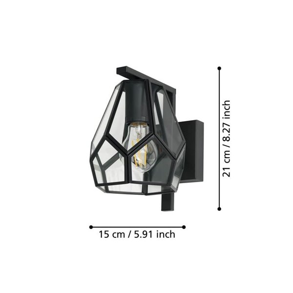 Aplique de Pared MARDYKE en forma de rombo, negro y cristal, E27, estilo Industrial