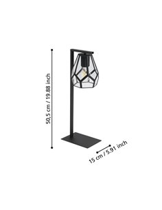 Lámpara de Sobremesa MARDYKE de pie metálico y pantalla en forma de rombo, negro y cristal, E27 2
