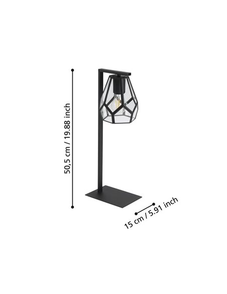 Lámpara de Sobremesa MARDYKE de pie metálico y pantalla en forma de rombo, negro y cristal, E27