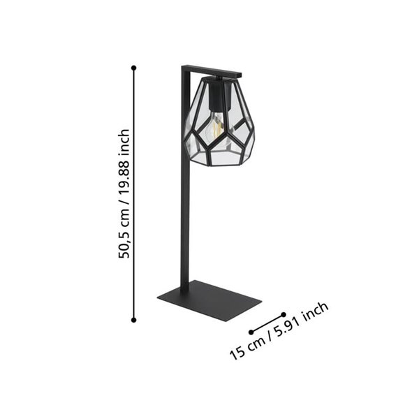 Lámpara de Sobremesa MARDYKE de pie metálico y pantalla en forma de rombo, negro y cristal, E27