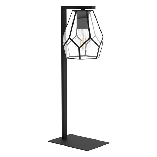 Lámpara de Sobremesa MARDYKE de pie metálico y pantalla en forma de rombo, negro y cristal, E27