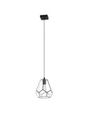 Lampe à suspension MARDYKE en forme de losange noir et verre, E27