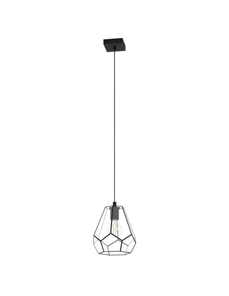 Lampe à suspension MARDYKE en forme de losange noir et verre, E27