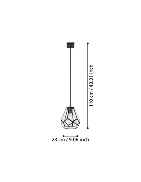 Lámpara Colgante MARDYKE en forma de rombo negro y cristal, E27