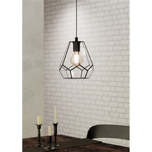 Lámpara Colgante MARDYKE en forma de rombo negro y cristal, E27