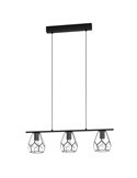 Lámpara Colgante con 3 luces MARDYKE, pantallas en forma de rombo negro y Cristal, E27, estilo Industrial