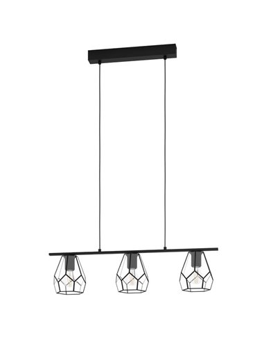 Lámpara Colgante con 3 luces MARDYKE, pantallas en forma de rombo negro y Cristal, E27, estilo Industrial