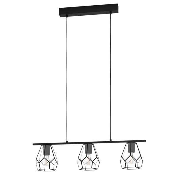 MARDYKE Suspensão com 3 luzes, abajures em forma de losango preto e vidro, E27, estilo industrial