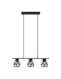 MARDYKE Suspensão com 3 luzes, abajures em forma de losango preto e vidro, E27, estilo industrial