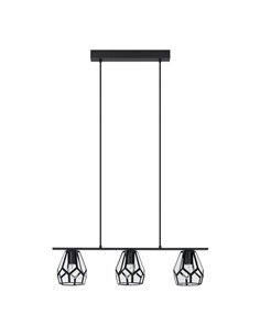 MARDYKE Suspensão com 3 luzes, abajures em forma de losango preto e vidro, E27, estilo industrial