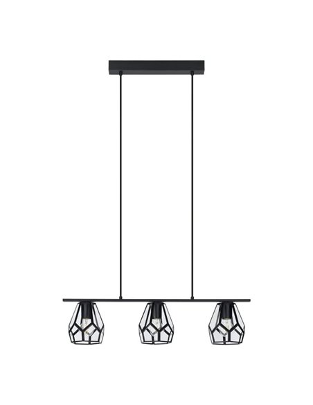 MARDYKE Suspension à 3 lumières, abat-jour en forme de losange noir et verre, E27, style industriel