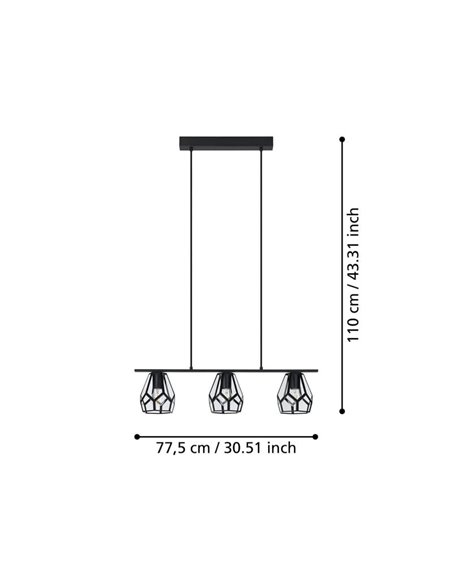 Lámpara Colgante con 3 luces MARDYKE, pantallas en forma de rombo negro y Cristal, E27, estilo Industrial