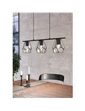 MARDYKE Suspensão com 3 luzes, abajures em forma de losango preto e vidro, E27, estilo industrial