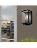 Aplique de Pared moderno CHARTERHOUSE rectangular en negro y cristal, E27