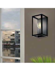 Aplique de Pared moderno CHARTERHOUSE rectangular en negro y cristal, E27 2