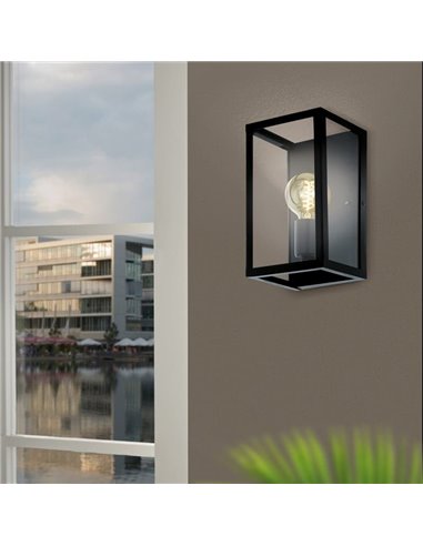 Aplique de Pared moderno CHARTERHOUSE rectangular en negro y cristal, E27