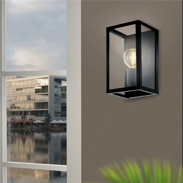 Aplique de Pared moderno CHARTERHOUSE rectangular en negro y cristal, E27
